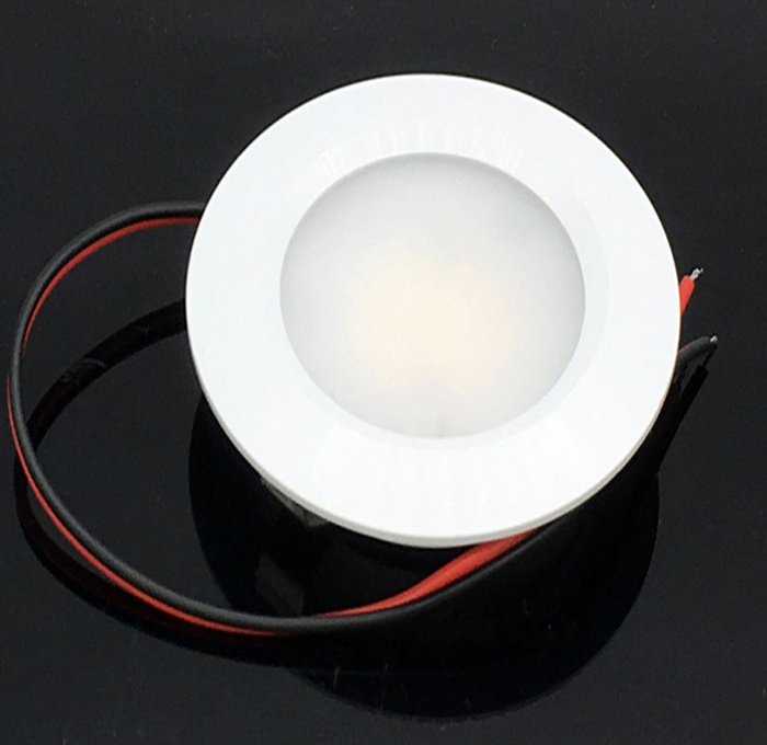 Small Ceiling Lamp 68mm 10-30V 3W Recessed Caravan Light LED Puck Light for Motorhome White Bezel RV Bulb