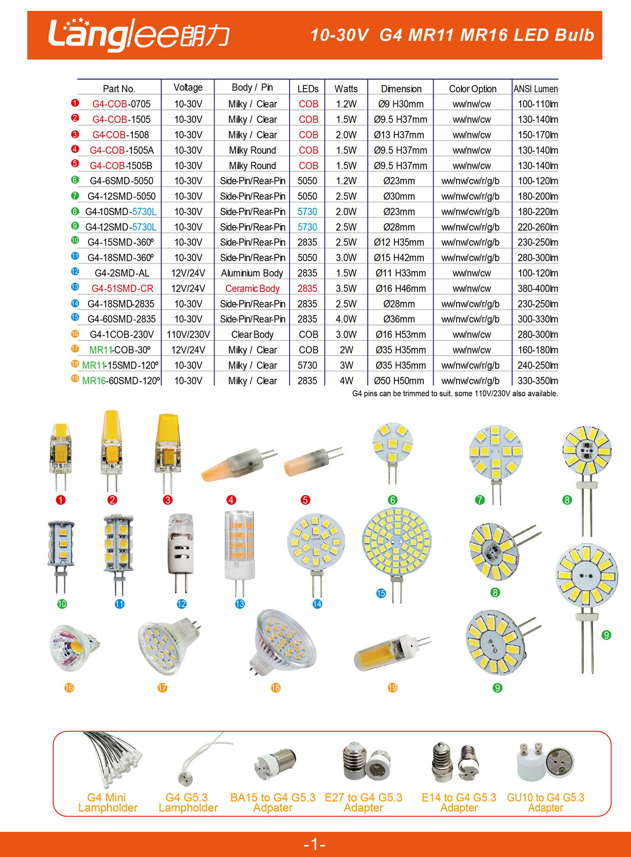 All Category G4 LED Bulb Silicone Ceramic Plastic G4 LED Lighting Bulb 10-30VDC 12V 24V Lamp Bulb High Quality