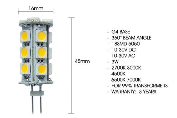 Tower G4 Bulb Warm White Spot Light Source G4 3W 12V 24V 10-30VDC LED Lamp Bulb High Quality