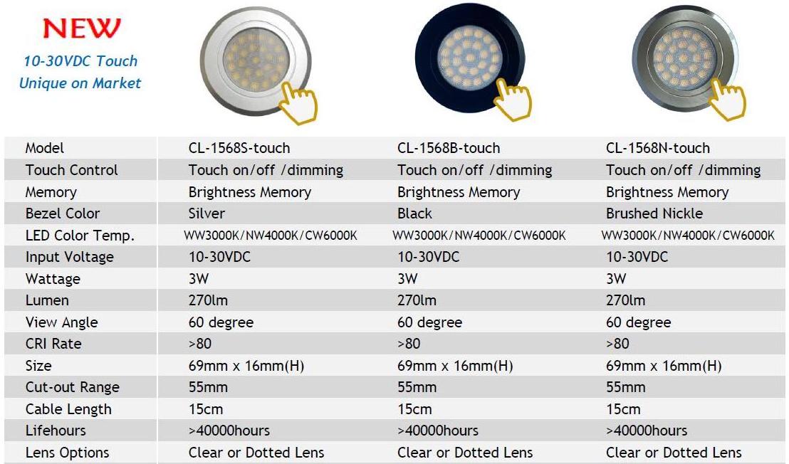 Nickle Satin Brushed LED Ceiling lamp 24V 10-30VDC Memory Touch Control Caravan Motorhome Light Lamp Bulb