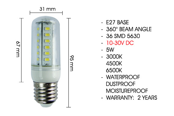 Super Bright 12 24V 6W 10W LED Corn Bulb 10-30V Marine Lamp Bulb E27 E26 Light