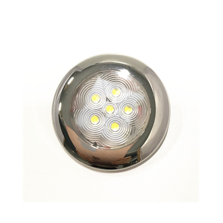 White Blue Waterproof 12V 2W IP67 LED Marine Van Interior Lights Boat Chrome Round Ceiling Lamp