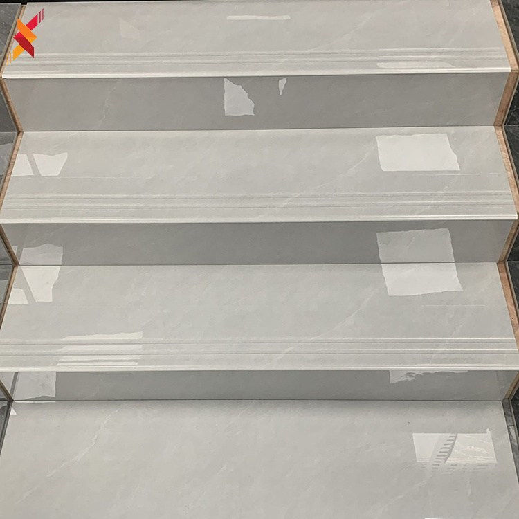 High quality glazed floor stair design tile staircase steps tiles  glossy porcleian stair nosing tile