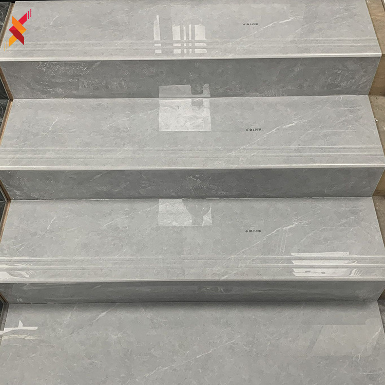 High quality glazed floor stair design tile staircase steps tiles  glossy porcleian stair nosing tile