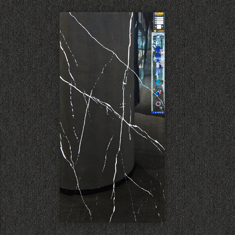 Large size 600x1200 polished vitrified luxury black marble ceramic porcelain big slab tiles for floor wall