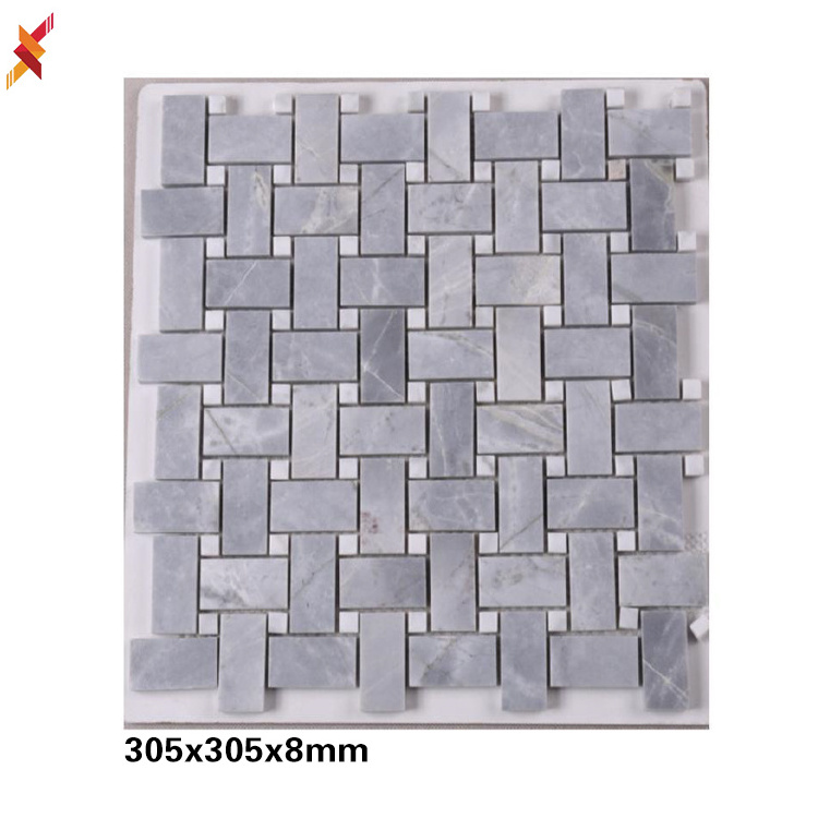 Basketweave pattern with marquina black dots kitchen backsplash carrara white marble mosaic bathroom wall tile