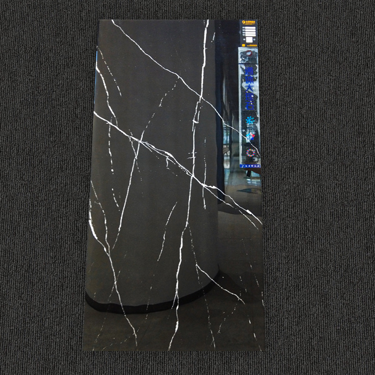 Large size 600x1200 polished vitrified luxury black marble ceramic porcelain big slab tiles for floor wall