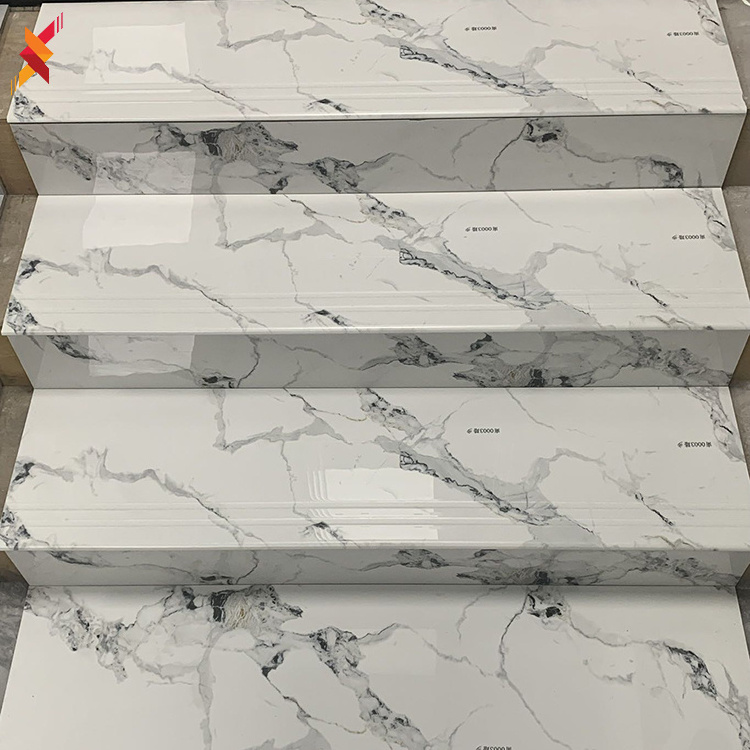 High quality glazed floor stair design tile staircase steps tiles  glossy porcleian stair nosing tile