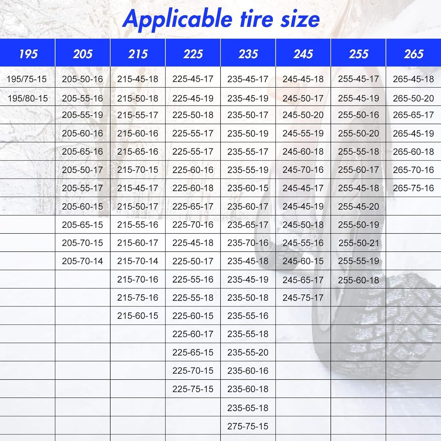 Snow Chains, Tire Chains for SUV Car Pickup Trucks, Tire Width 205 215 225 235 245 255 265MM 8PCS