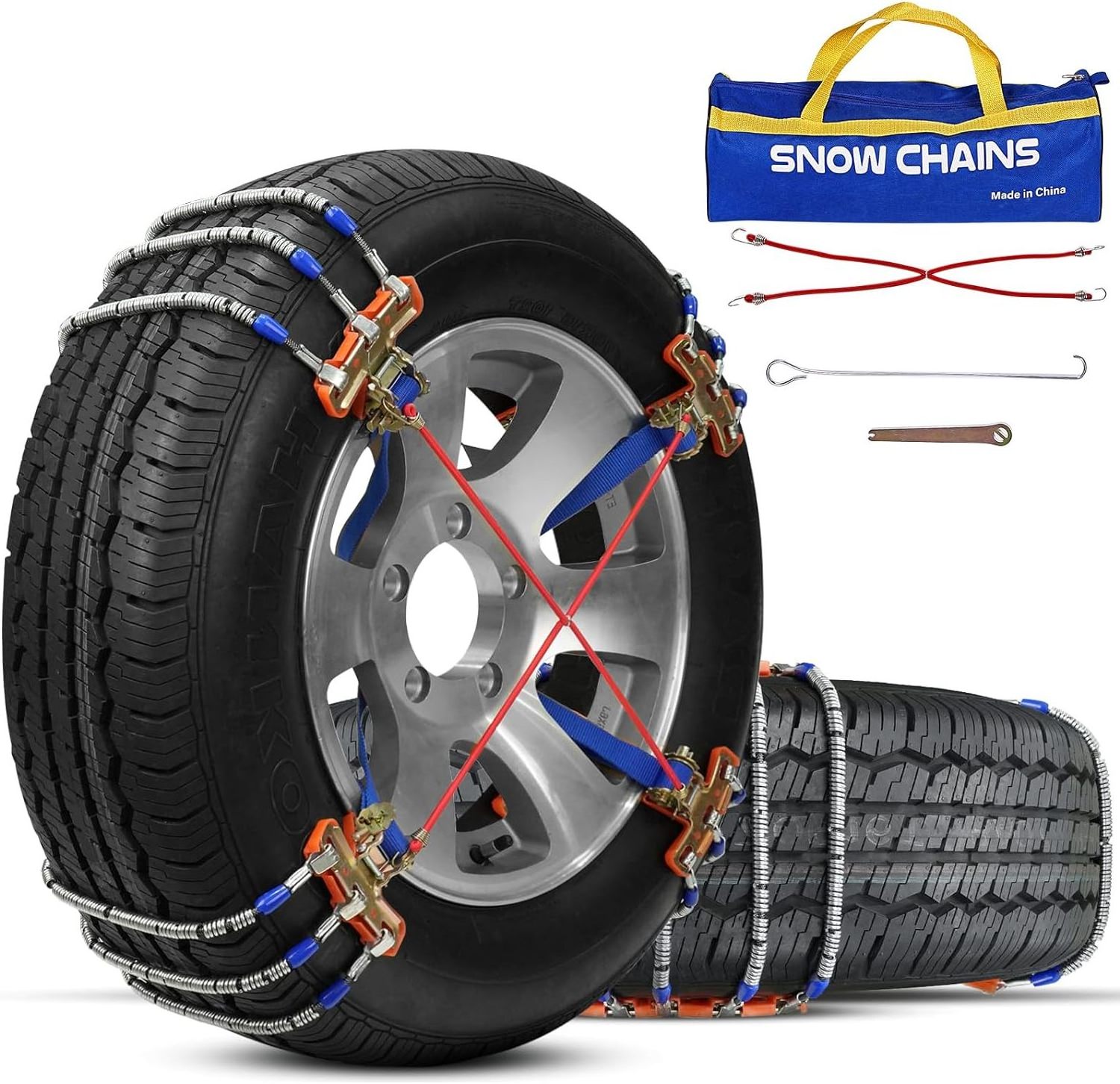 Snow Chains, Tire Chains for SUV Car Pickup Trucks, Tire Width 205 215 225 235 245 255 265MM 8PCS