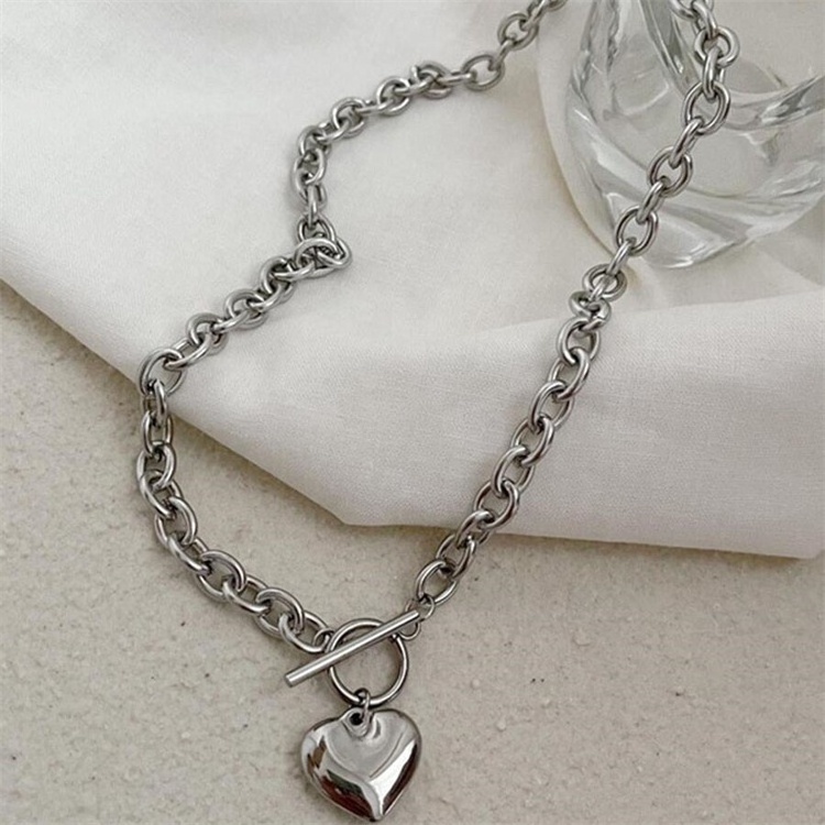 silver woman jewelry OT buckle necklace fashion stainless steel heart pendant necklace