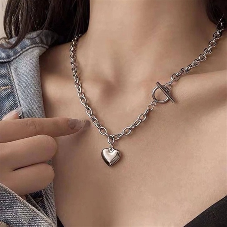 silver woman jewelry OT buckle necklace fashion stainless steel heart pendant necklace