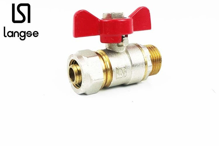 LANGSE wholesale 16 mm * 1 / 2 inch external thread straight handle brass ball valve for PEX pipe