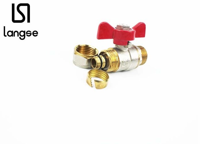 LANGSE wholesale 16 mm * 1 / 2 inch external thread straight handle brass ball valve for PEX pipe