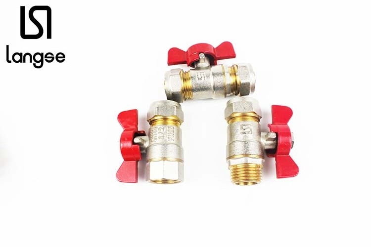 LANGSE wholesale 16 mm * 1 / 2 inch external thread straight handle brass ball valve for PEX pipe