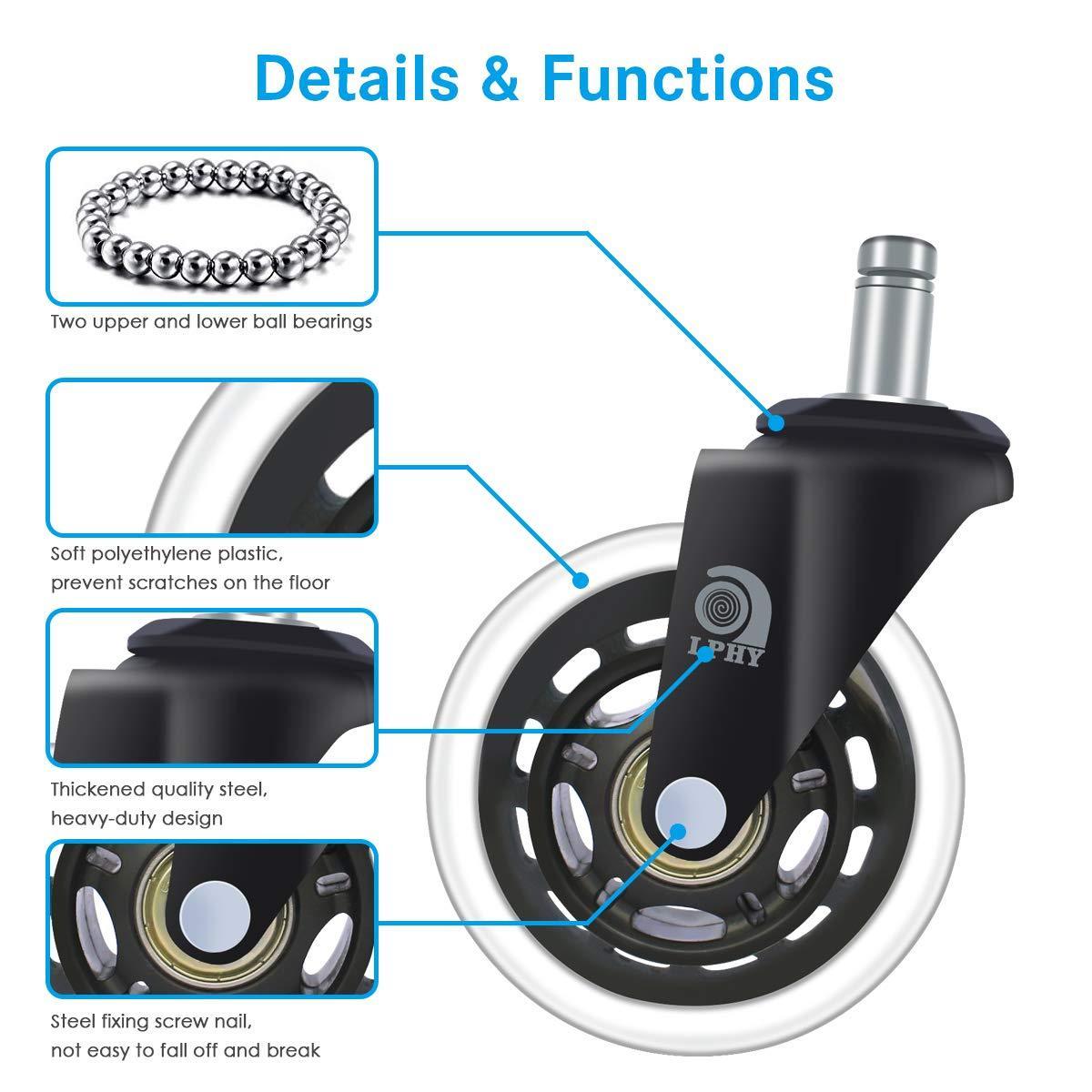 3 Inch Heavy Duty 600lbs Trolly Wheel Nylon Polyurethane Stem Casters Wheels for Office Chairs Furniture Set of 5