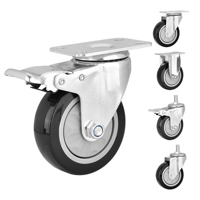 PVC Caster Wheel Medium Duty Wheel 4 Inch 100mm With Double Ball Single Bearing Swivel Castor Galvanized Bracket