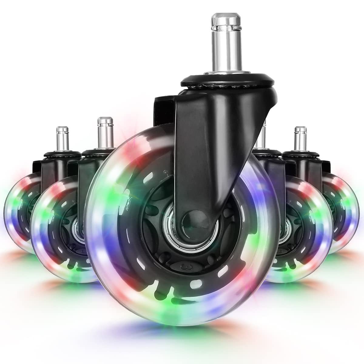 LPHY Office Chair Caster with RGB Color Changing Lights  3 Inch Twin Ball Bearing Replacement Computer Gaming Chair  casters