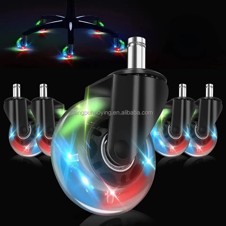 Set of 5 New design gaming Chair Office Replacement 99% Universal Fit Roller blade Style 3 Inch LED light chair Casters