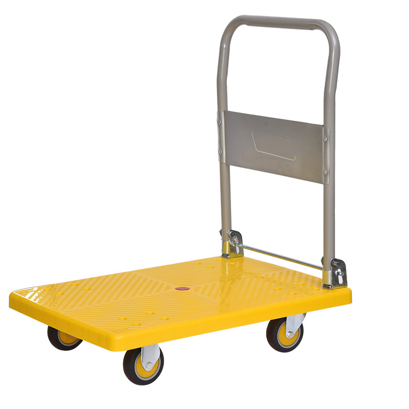 Four wheels folding 300kg transportation steel handle plastic platform hand trolley wheelbarrow