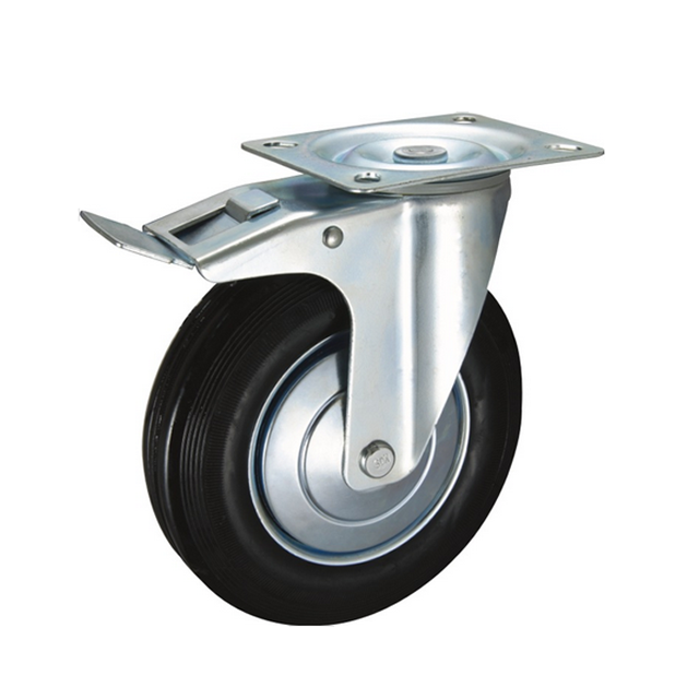 5 Inch Rubber Material  Metal Steel Rubber Bin Caster Wheels With Brake