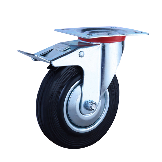 5 Inch Rubber Material  Metal Steel Rubber Bin Caster Wheels With Brake