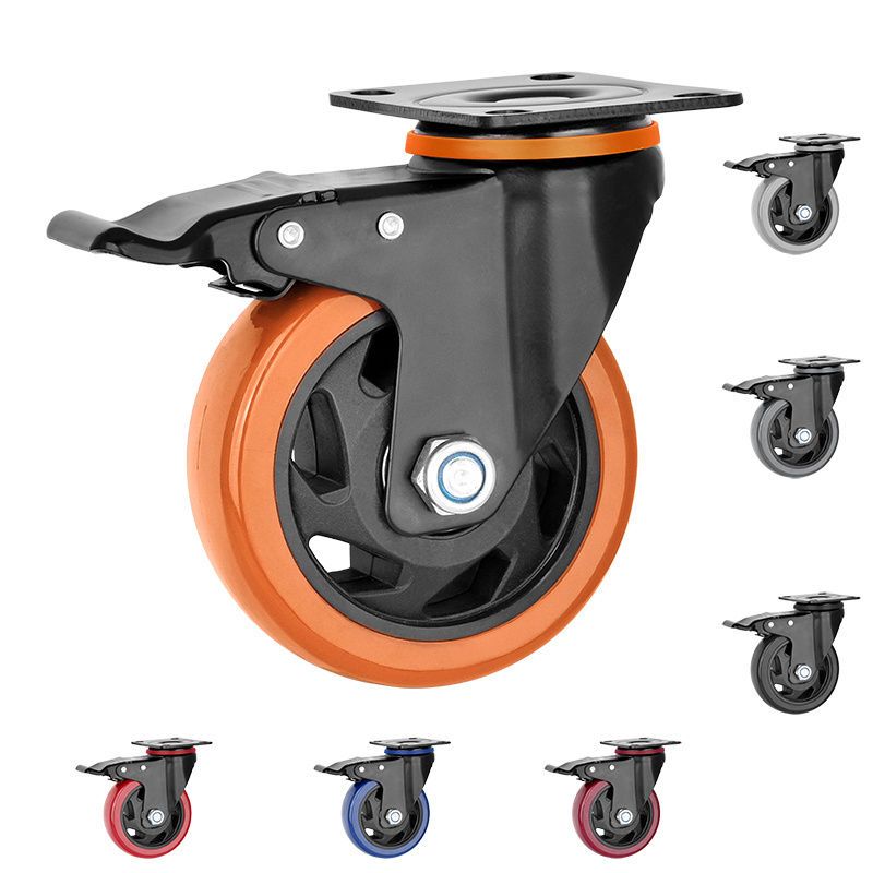 4 Inch Industrial Rubber Caster Wheels PVC Universal Cart Casters Swivel PVC 100mm Medium Duty Caster Wheels