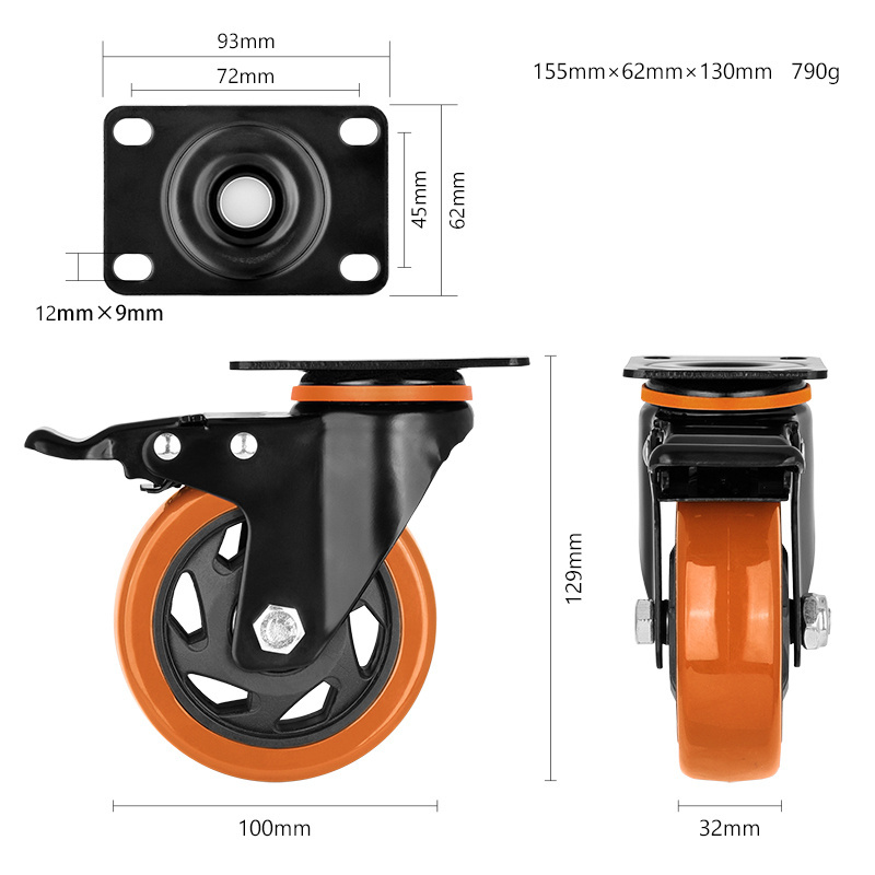 4 Inch Industrial Rubber Caster Wheels PVC Universal Cart Casters Swivel PVC 100mm Medium Duty Caster Wheels