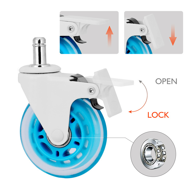 Factory Price 2/2.5/3 Inch industrial heavy duty furniture office chair caster wheels Transparent PU Caster Wheels with brake