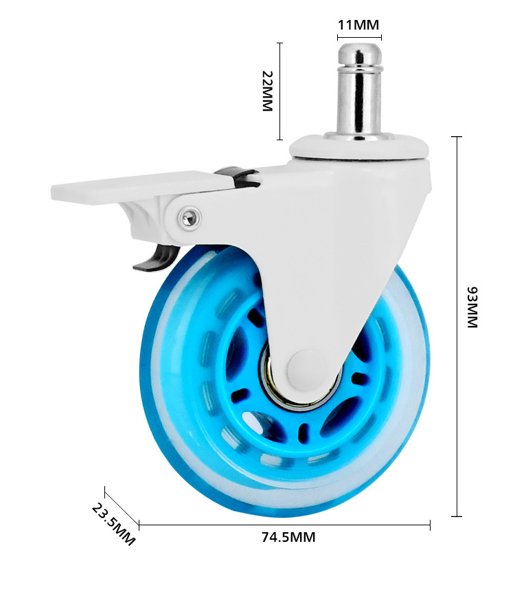 Factory Price 2/2.5/3 Inch industrial heavy duty furniture office chair caster wheels Transparent PU Caster Wheels with brake