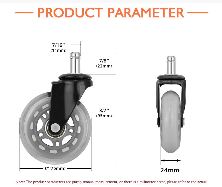 Factory Price 2/2.5/3 Inch Gary Color industrial heavy duty furniture office chair caster wheels Transparent PU Caster Wheels