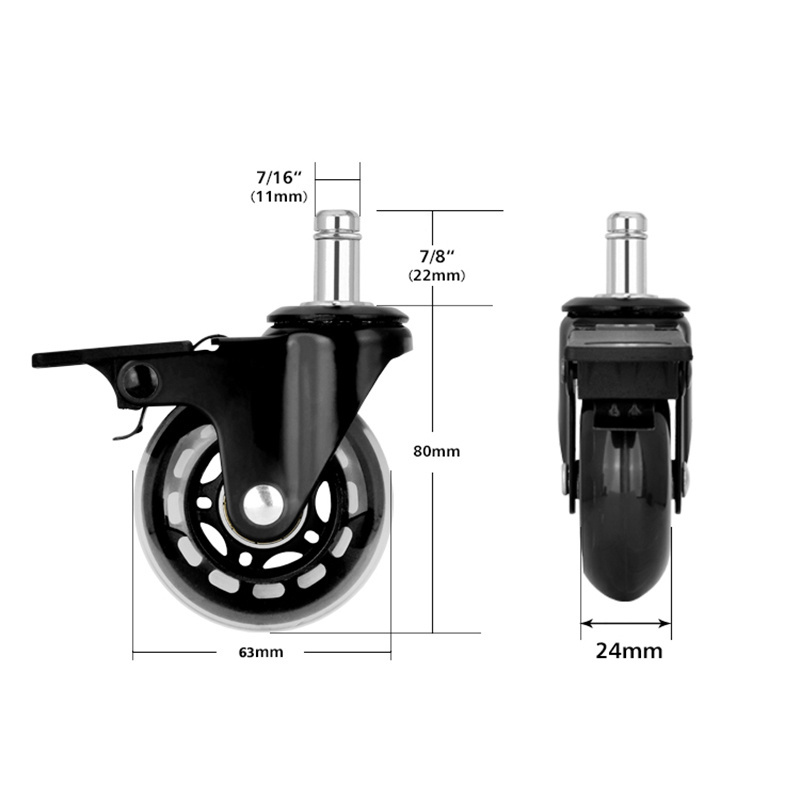 Factory Price 2.5 Inch industrial heavy duty furniture office chair caster wheels Transparent PU Caster Wheels with brake