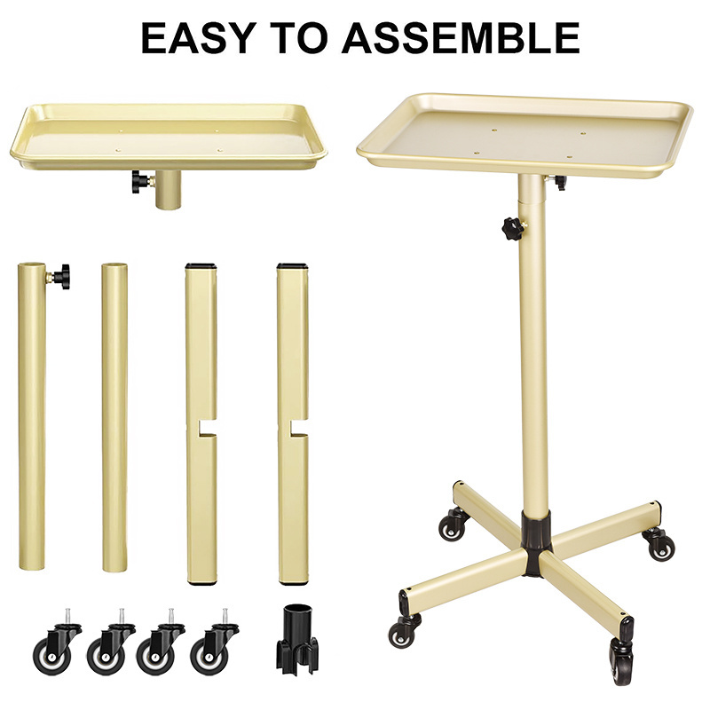 HOT SELL Adjustable Height Gold Hair Salon Trolley Hairdressing Salon Working Trolleys Cart Holder with caster Wheels with brake