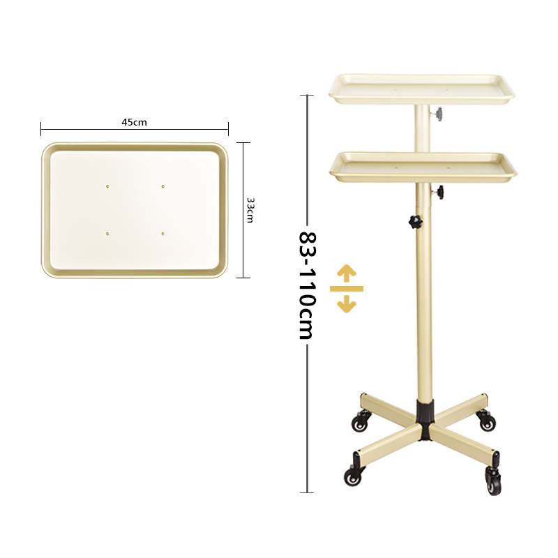 HOT SELL Adjustable Height Gold Hair Salon Trolley Hairdressing Salon Working Trolleys Cart Holder with caster Wheels with brake