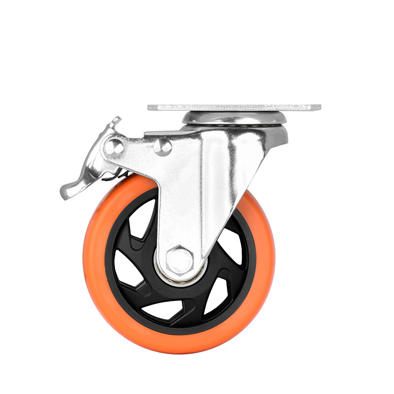 Universal Industrial Caster Wheel Swivel Castor Wheel 4 Inch PVC Medium Duty Caster Wheel with Brake for Industrial Occasions