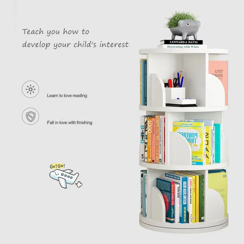 360 Degree Rotating Bookshelf Children Bookshelf Furniture Revolving Storage Holders Racks Bookcase for Kids 5set