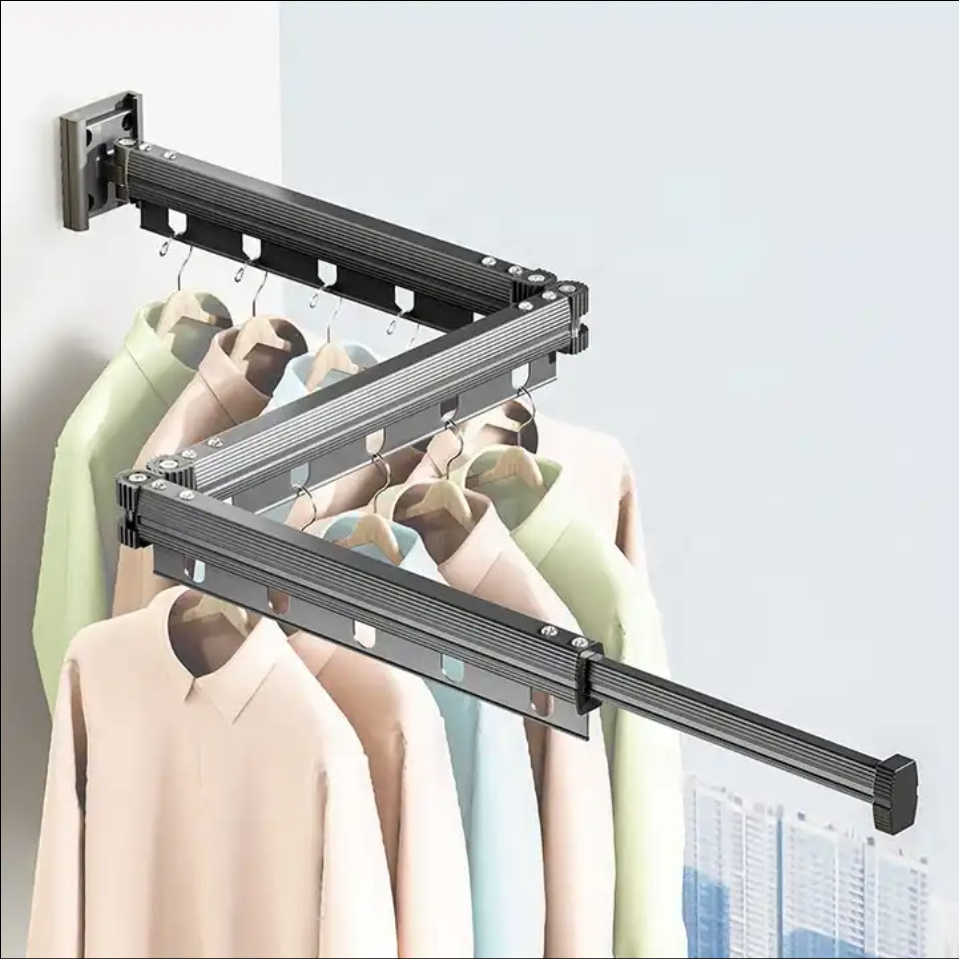 Folding Clothes Hanger Retractable Wall Mounted Drying Rack Aluminum Wall Hanger Rack Multi-Functional Drying Rack