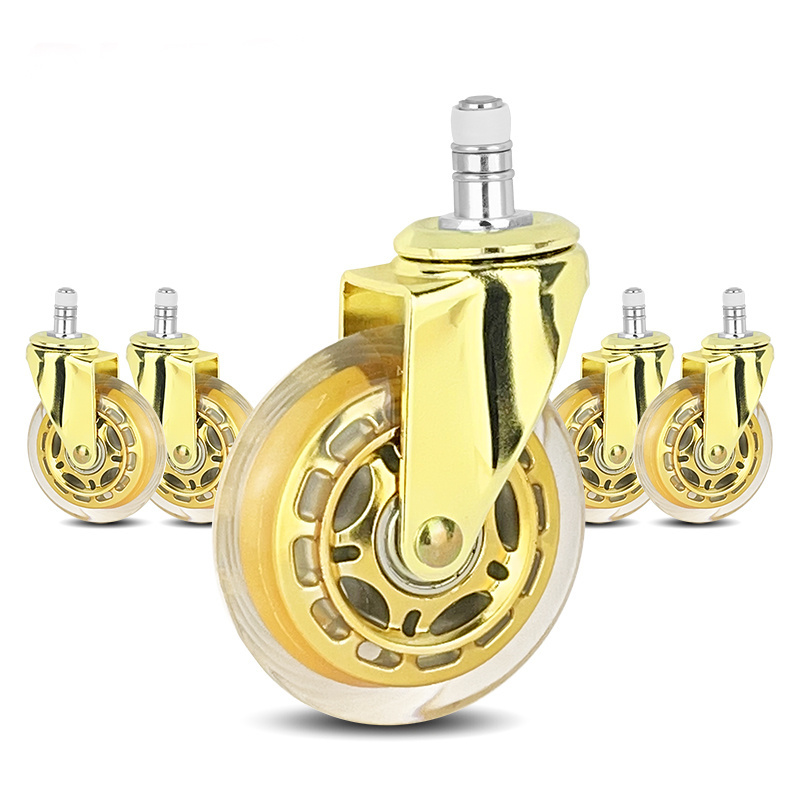 Universal Office Chair Caster PU Game Chair Furniture Wheel 3 Inch Gold Plated Bracket Caster Wheel with Customize Silent Lever