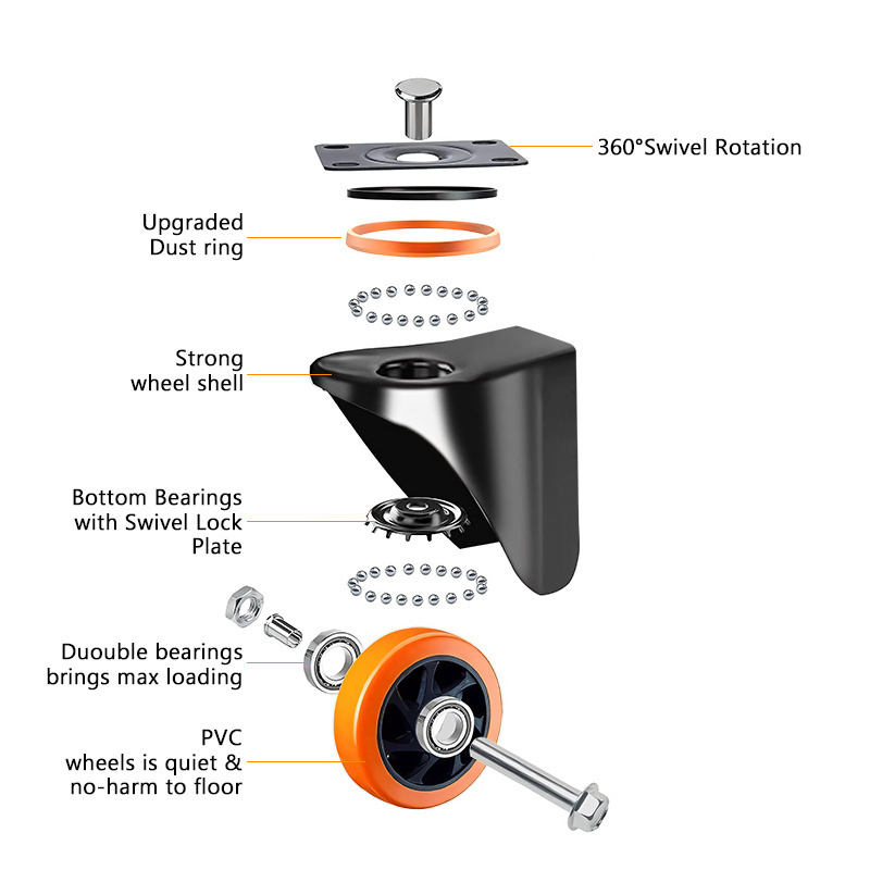 4-Inch 100mm Industrial Universal Cart Casters Swivel Rubber PVC Medium Duty Wheels for Warehouse Use