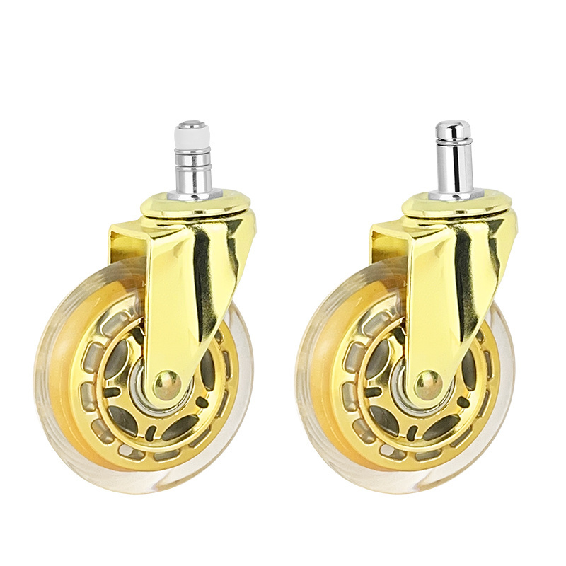 Universal Office Chair Caster PU Game Chair Furniture Wheel 3 Inch Gold Plated Bracket Caster Wheel with Customize Silent Lever