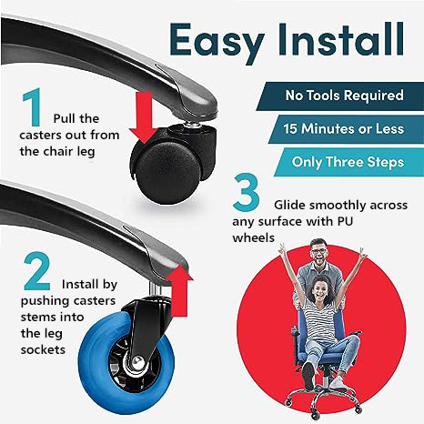 Furniture Office Chair PU Caster Wheels   Floors Including Hardwood - Perfect ReplacHeavy Duty & Safe  for Desk Floor