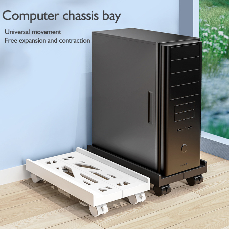 Mobile CPU Stand Study Computer Desktop Host Bracket Towers Storage Rack Cart Computer Cases with Wheels  Modern Platform black