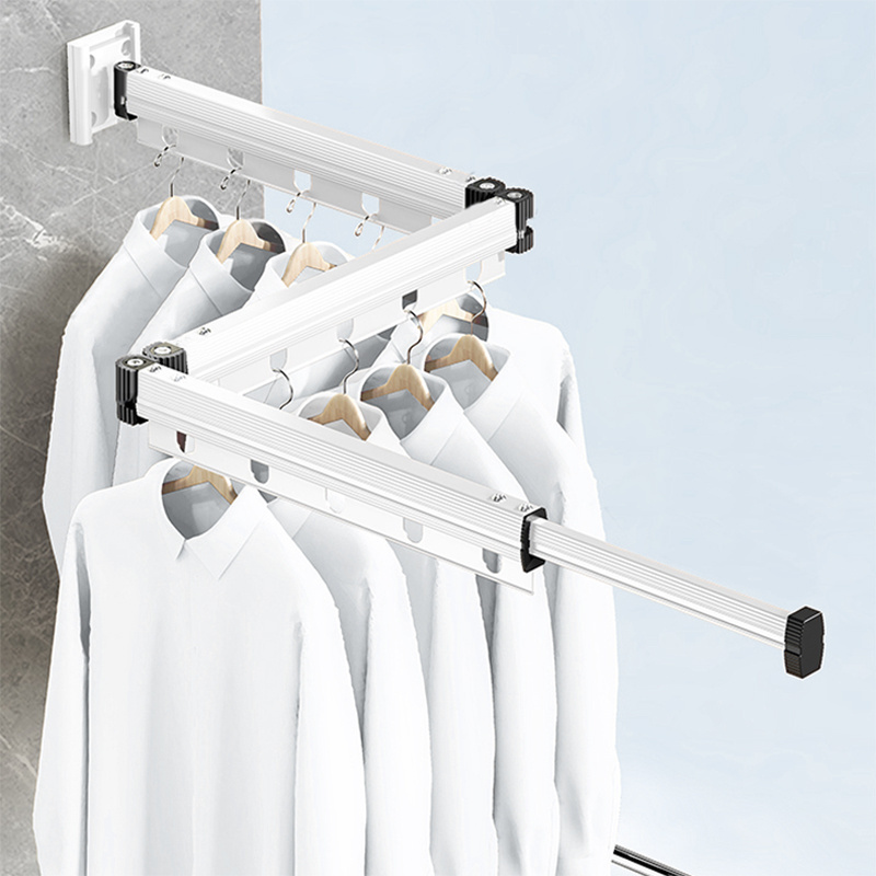 Folding Clothes Hanger Retractable Wall Mounted Drying Rack Aluminum Wall Hanger Rack Multi-Functional Drying Rack