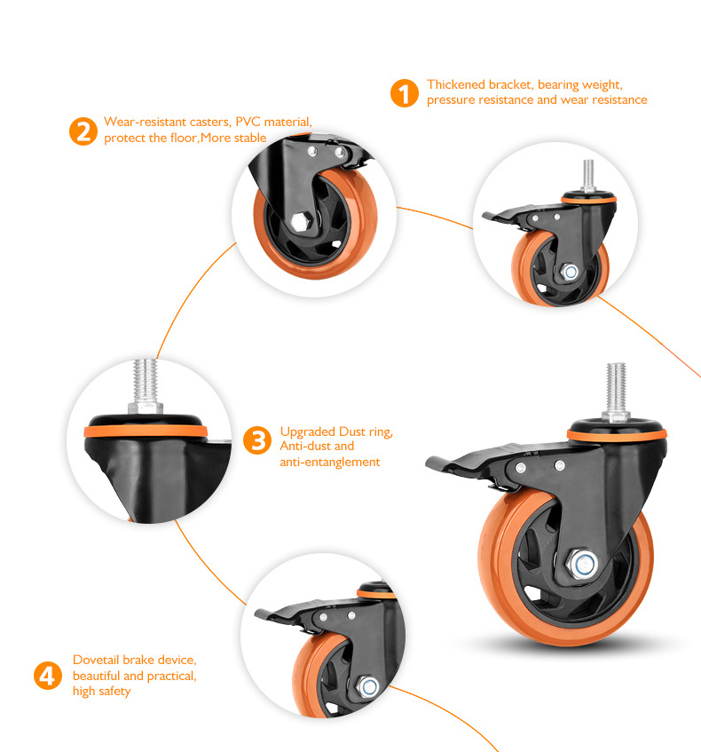 4 Inch 100mm PVC Caster Wheels Industrial Rubber Universal Cart Casters Swivel PVC Medium Duty Caster Wheels