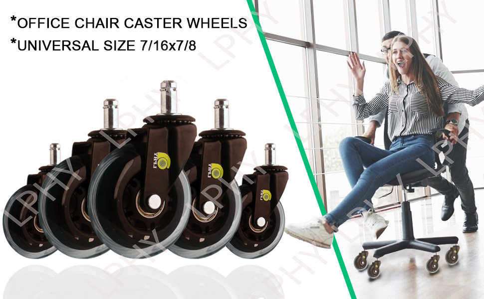 Office Chair Caster Wheels (Set of 5)  Floors Including Hardwood - Perfect ReplacHeavy Duty & Safe for Alement for Desk Floor