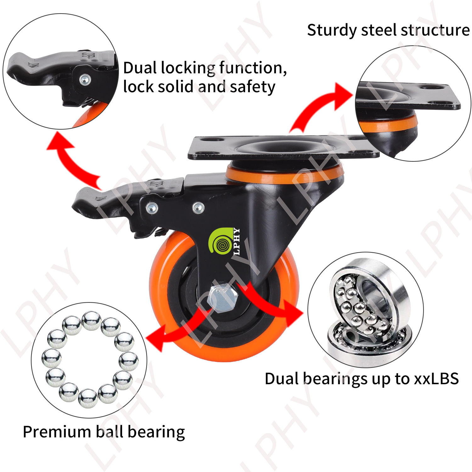 3/4/5/6 inch Industrial Medium Duty 75mm Rubber Castor PVC Orange Swivel Heavy duty Caster rotating wheels