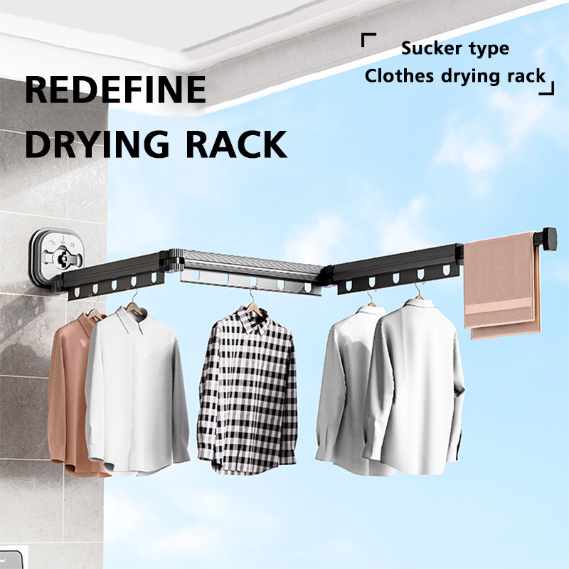 Suction cup type Wall Mounted Clothesline Laundry Hangers Racks Folding Clothes Hanger Retractable Aluminum Cloth Drying Rack