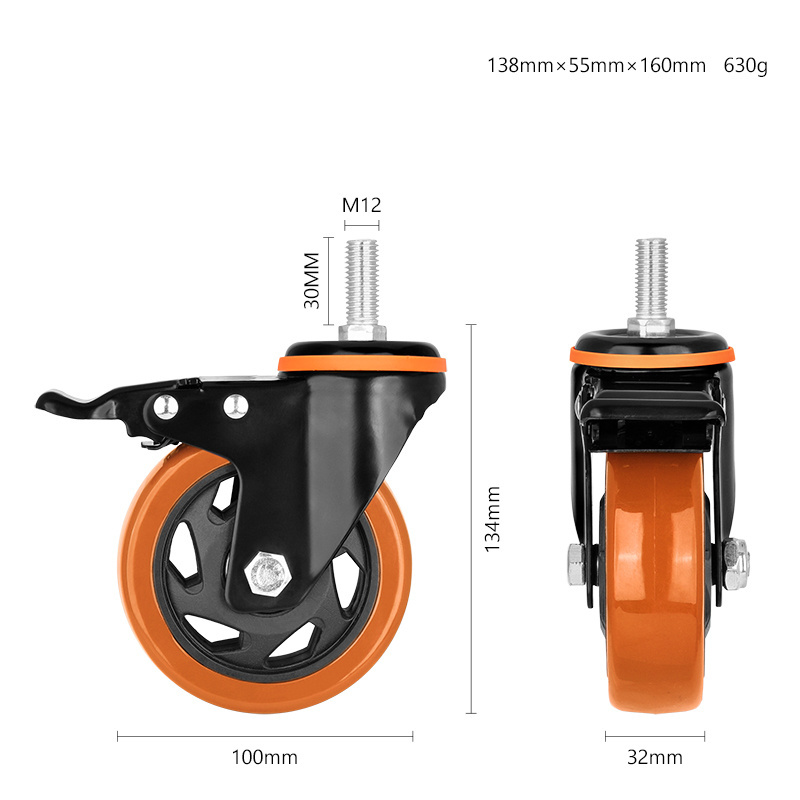 4 Inch 100mm PVC Caster Wheels Industrial Rubber Universal Cart Casters Swivel PVC Medium Duty Caster Wheels