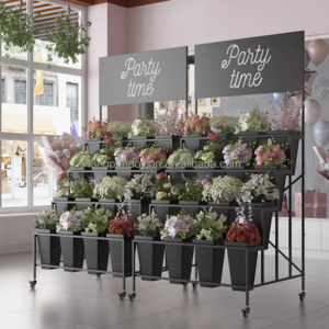 Flower Shop 4 Layer Decorative Flower Golden Display Rack Beautiful Flower Display Stand With 16 Buckets