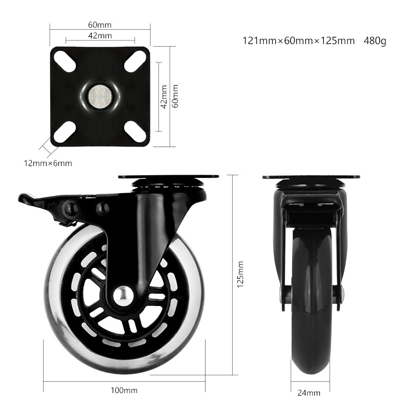 Universal Swivel Caster 4 Inch PU Office Chair Caster Wheels Workbench Tables Wheel Furniture Caster Wheel for Office